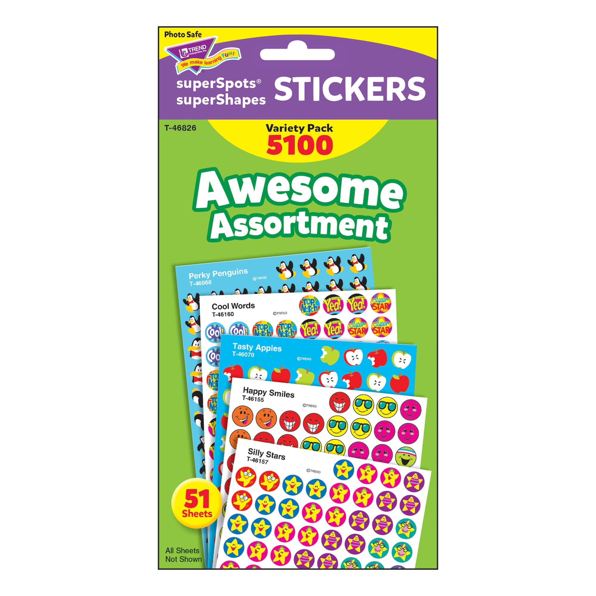 Trend Enterprises® superSpots® superShapes Awesome Assortment 7/16” Stickers, 5100 Count